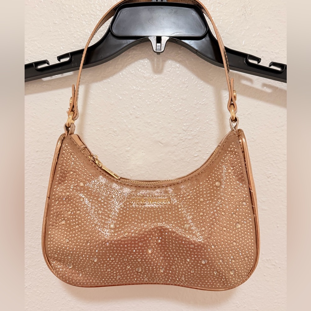 Steve Madden Shimmering Gold Studded Baguette Shoulder Bag